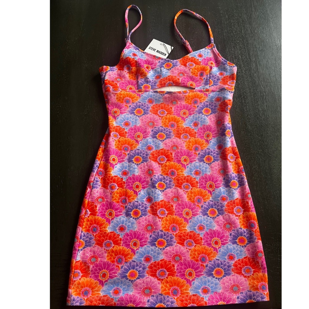 Steve Madden Out Late Dress Womens Small Pink Orange Floral Cutout Mini Boho NWT